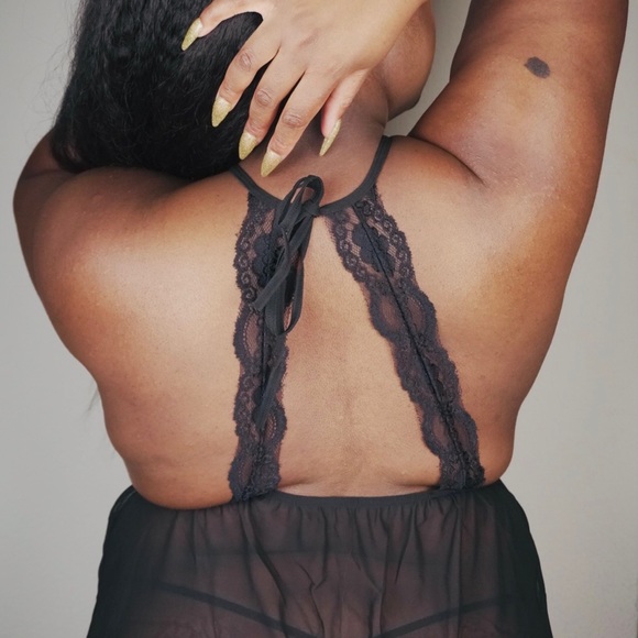 Black Lace Halter Babydoll Set - Picture 4 of 4